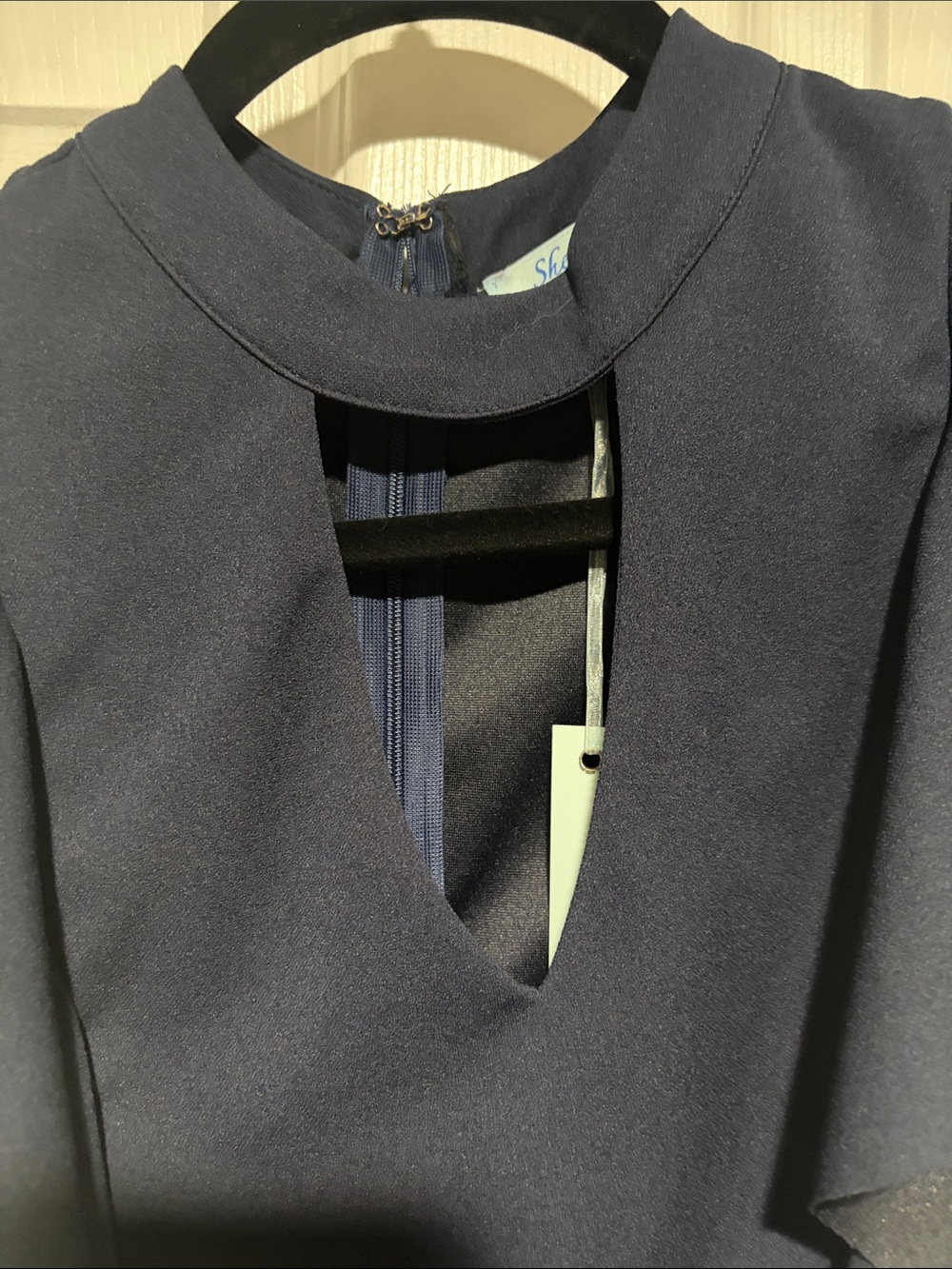 She + Sky Navy Ruffle Shift Mini Dress - Picture 3 of 8